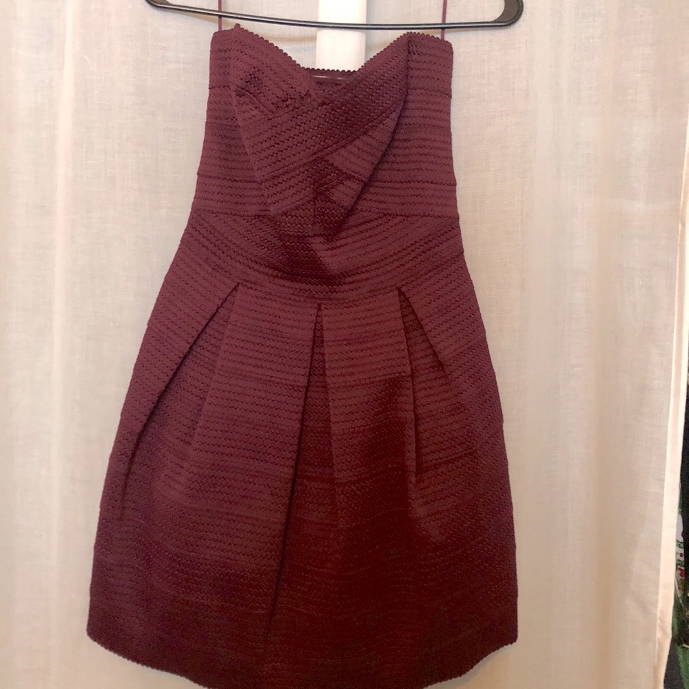 Express strapless plum cocktail dress